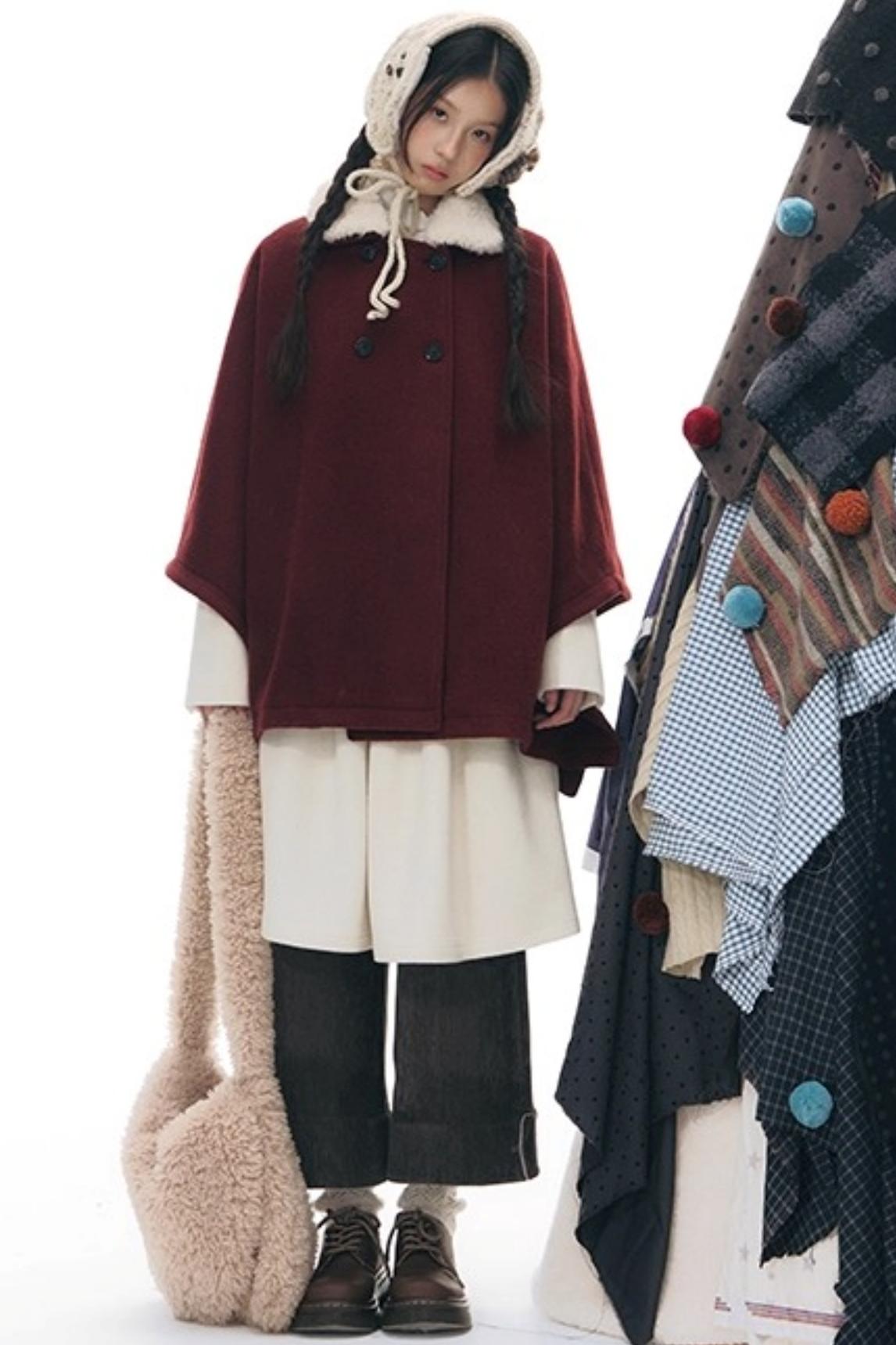 ファーカラーチェックケープコート