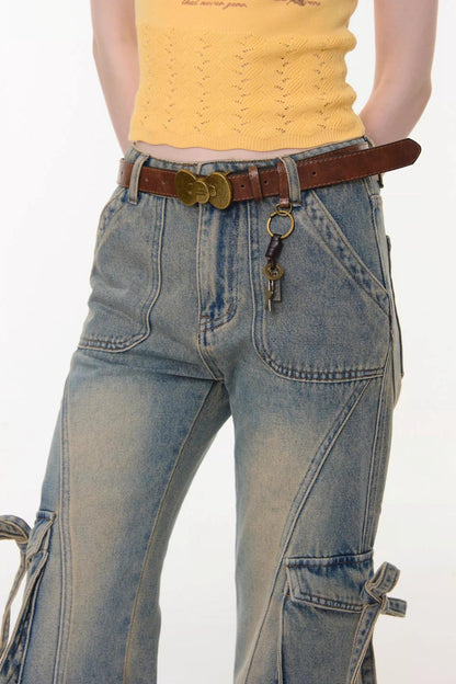 Ribbon Osh Pocket Flare Denim Pants