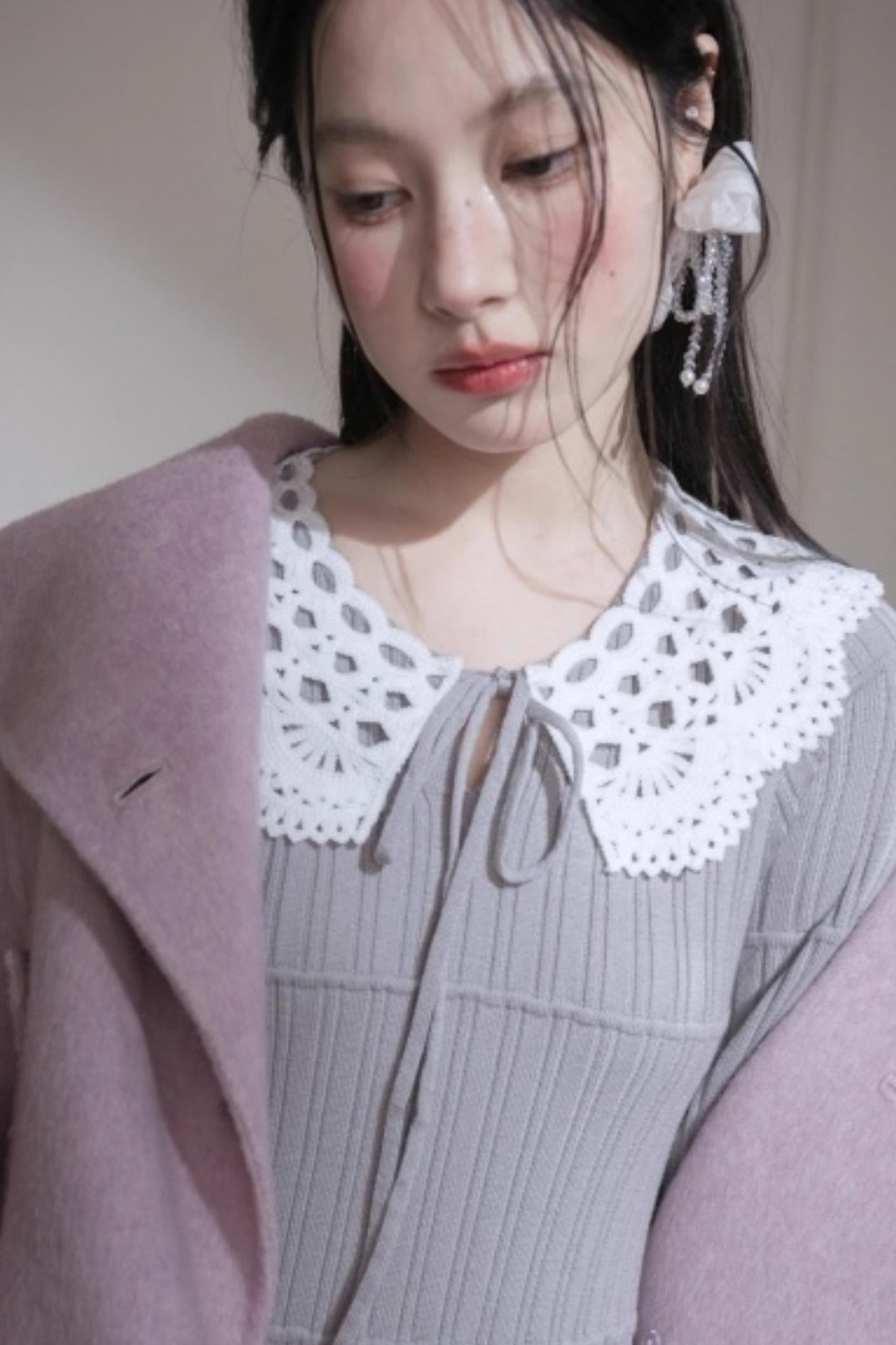 スーチュアンミストグレイフリルロングドレス