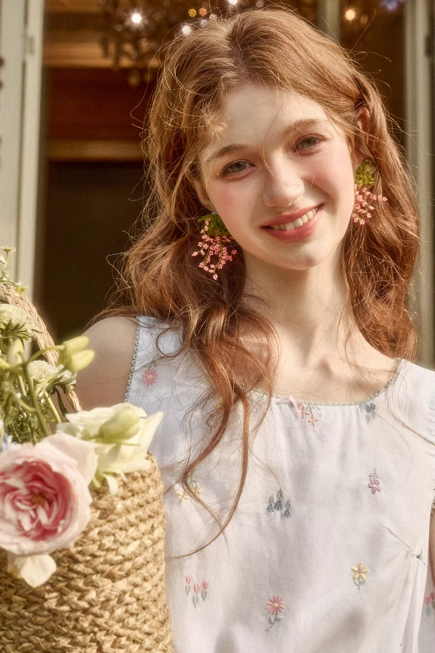 レトロフラワードレス+トップス+パンツ+カーテン+スカーフ