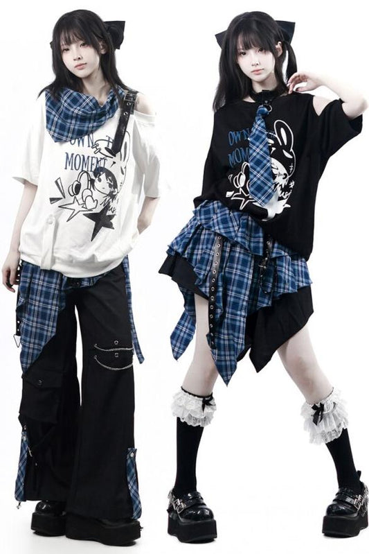 Subculture Punk Dark Kawaii Top + Skirt + Pants