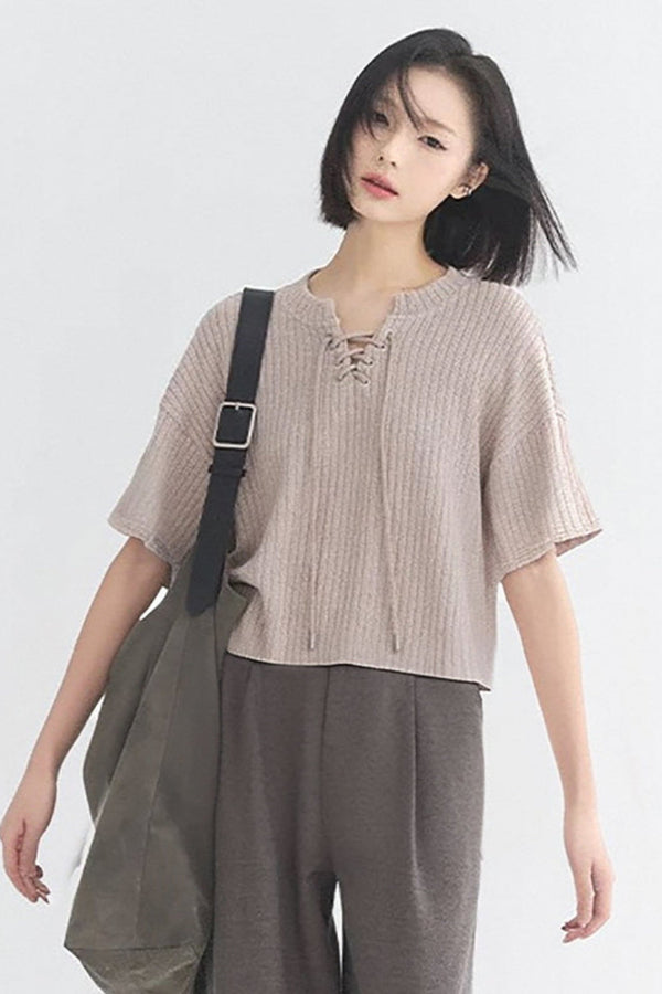V-Neck Loose Fit Knit T-Shirt