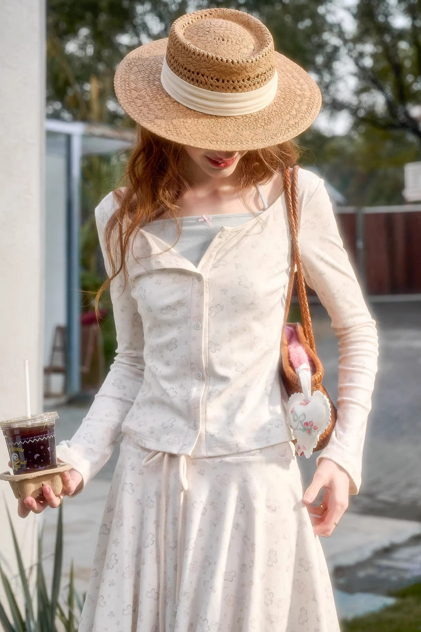 ペイントデザインカーディガン+スカート