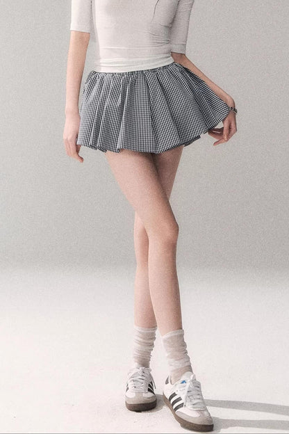 Blue Plaid Lace Blouse + Skirt