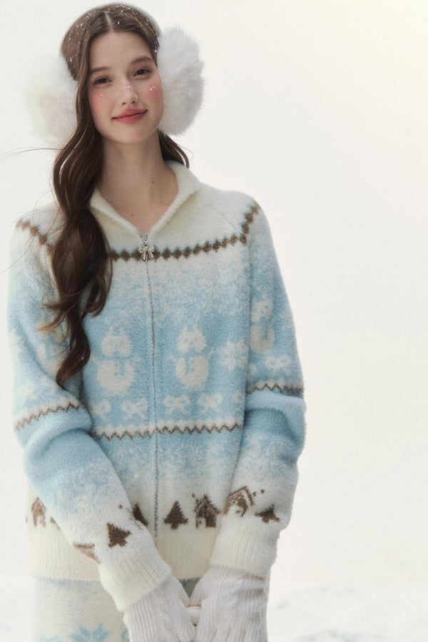 Island Fur Fair Isles Knit Top + Tight Knit Skirt