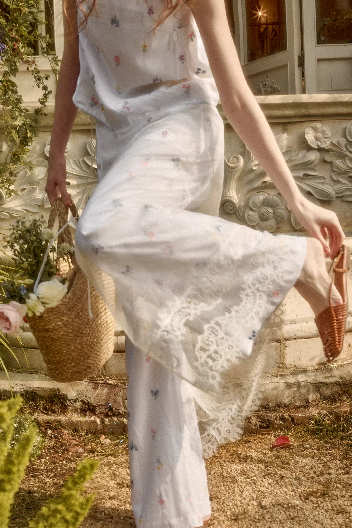 レトロフラワードレス+トップス+パンツ+カーテン+スカーフ