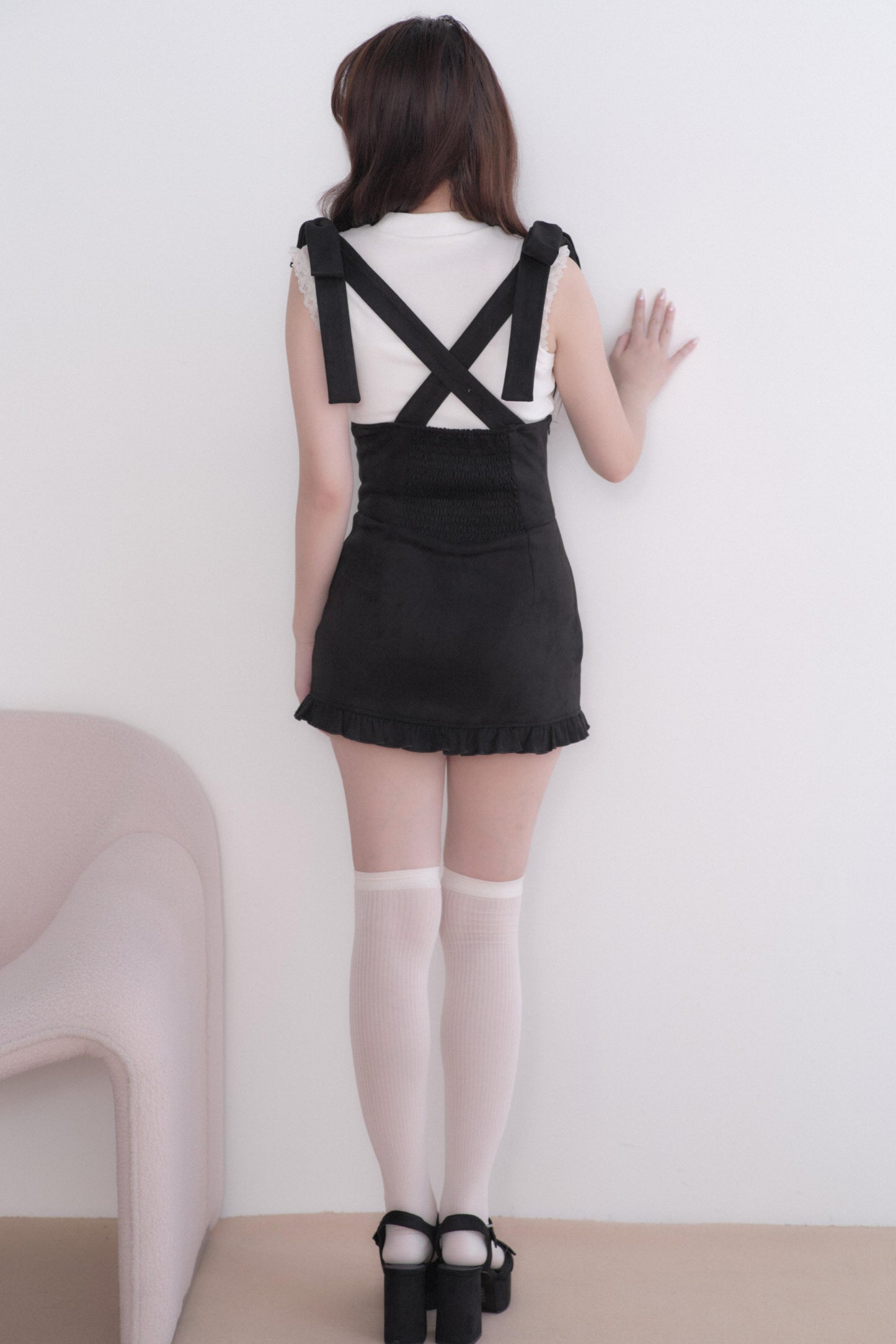 Lace Sleeve Suspender Dress Set