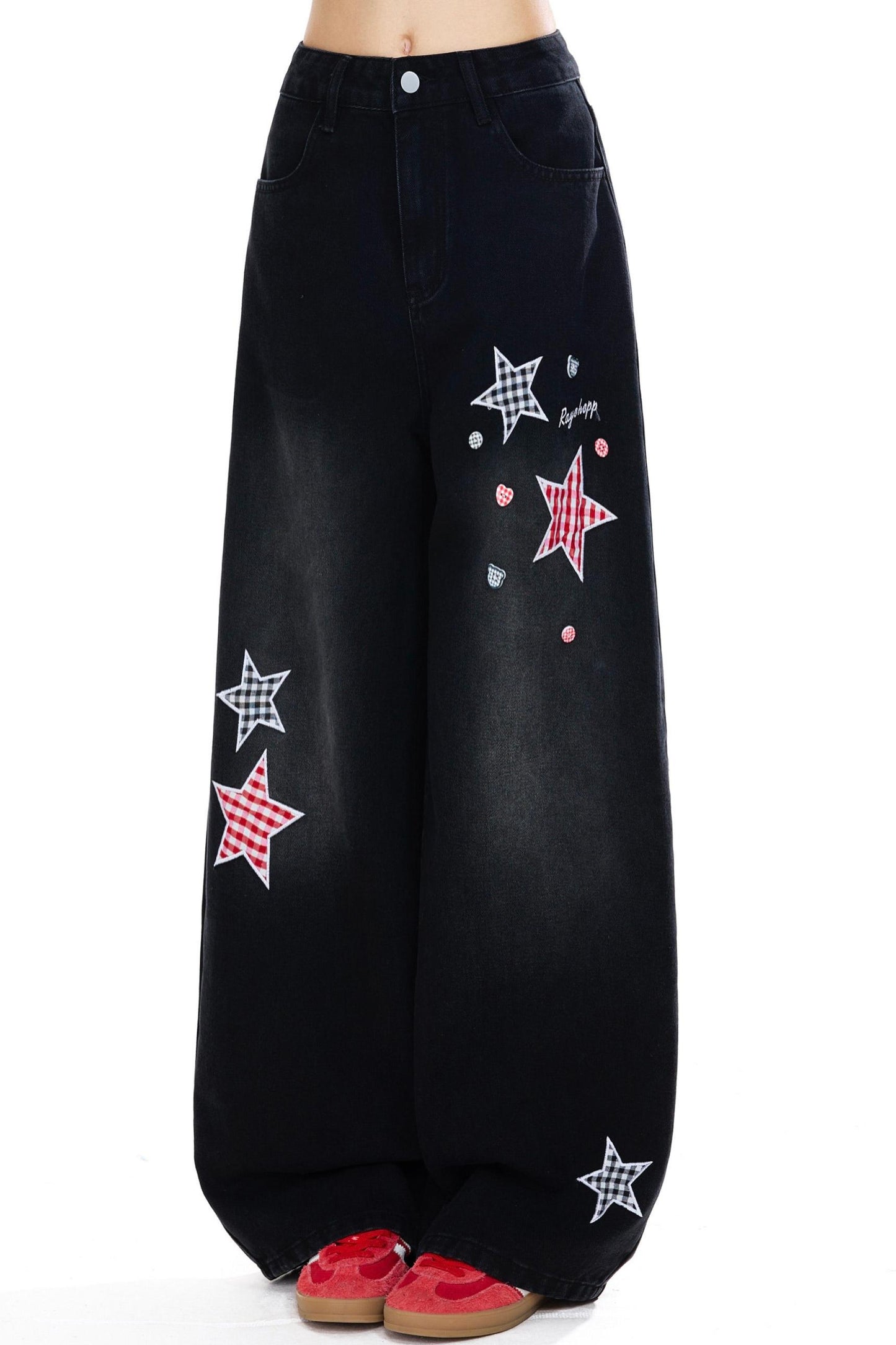 American Retro Star Patch Denim Pants