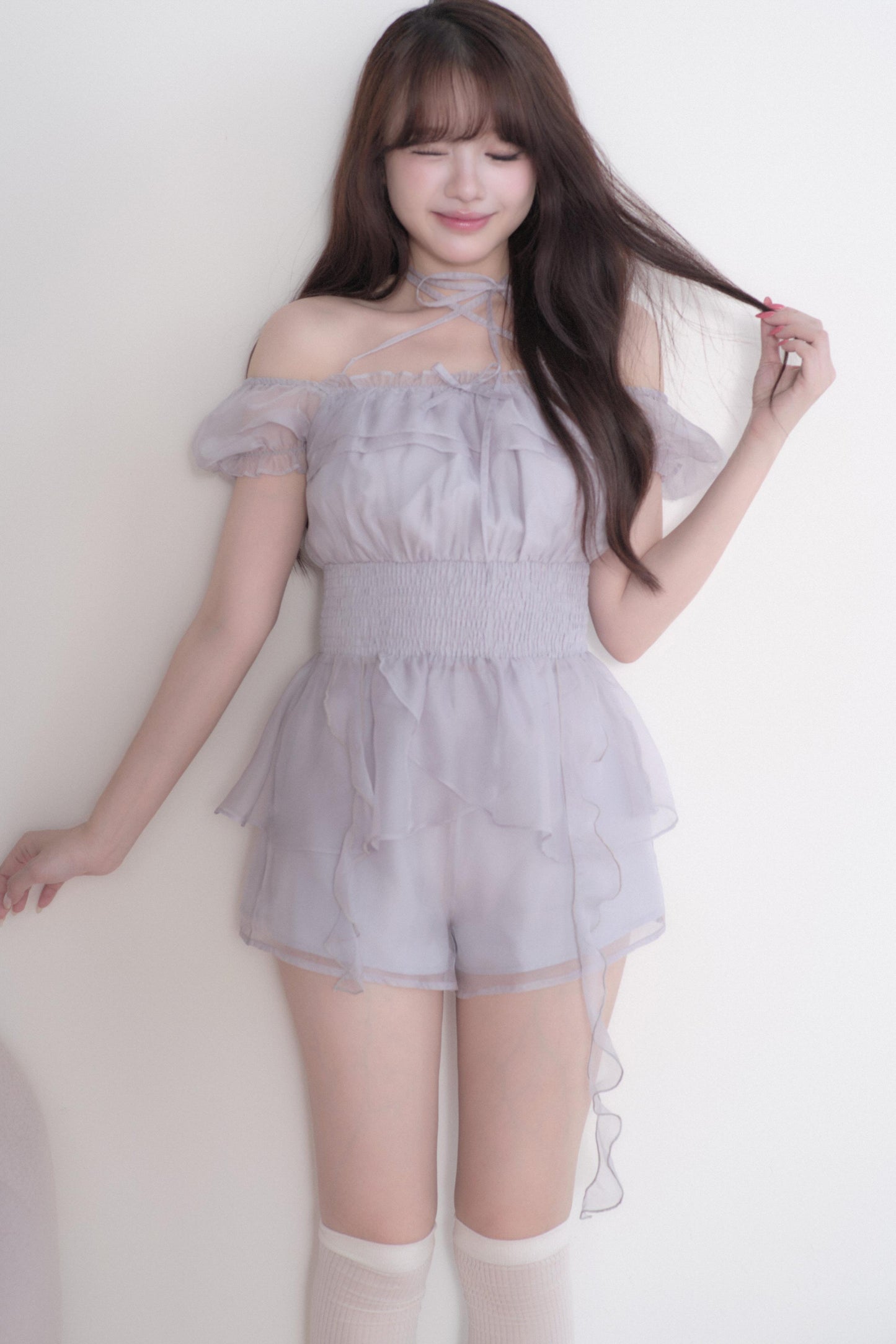 Misty Lace Off-Shoulder Girly Top + Skirt