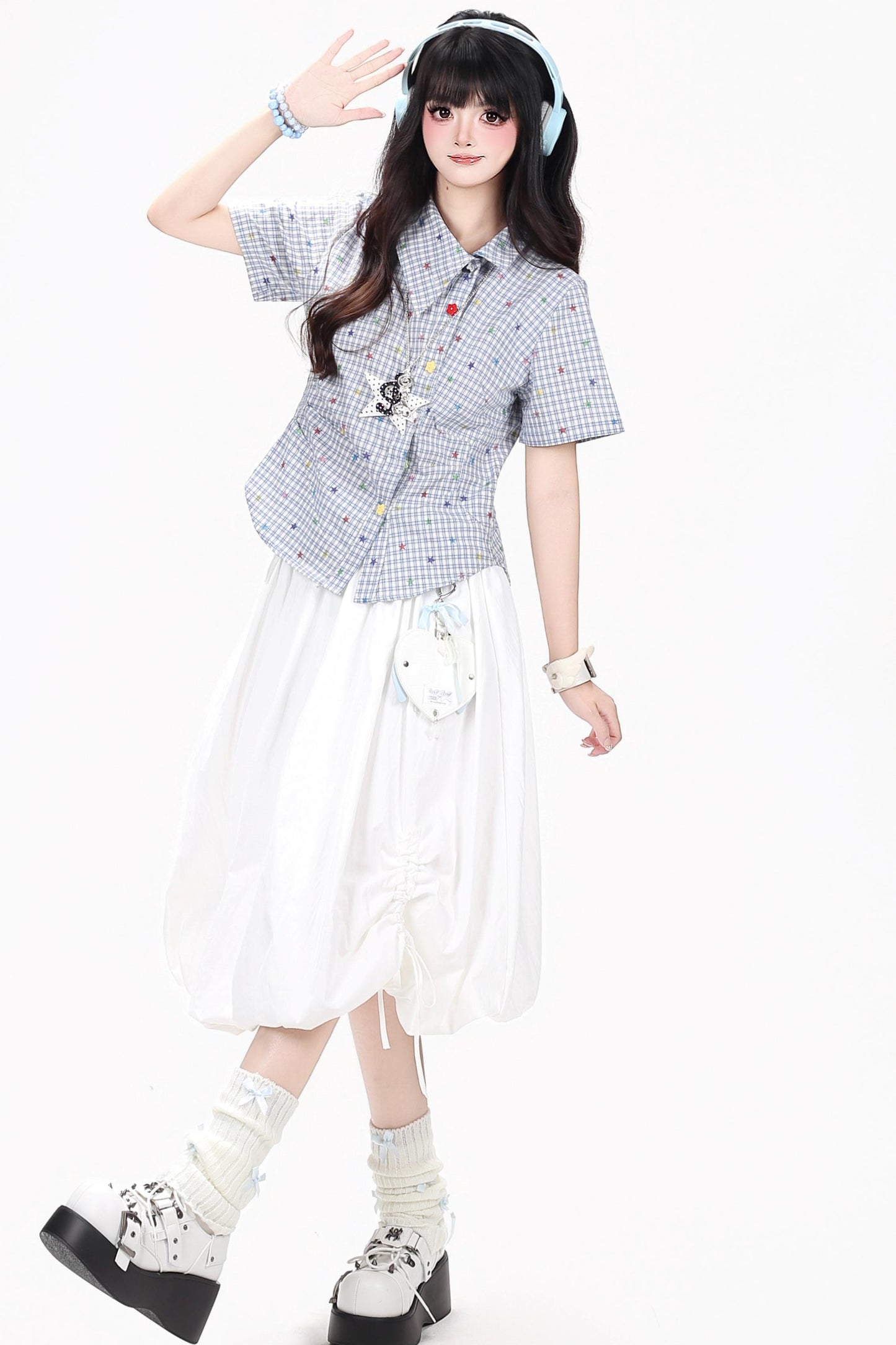 Colorful Plaid Asymmetrical Blouse