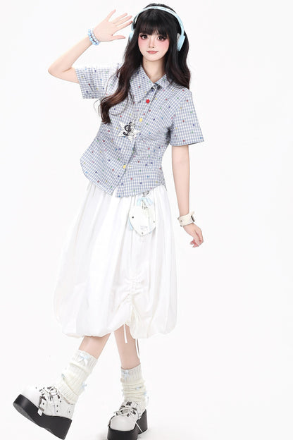 Colorful Plaid Asymmetrical Blouse