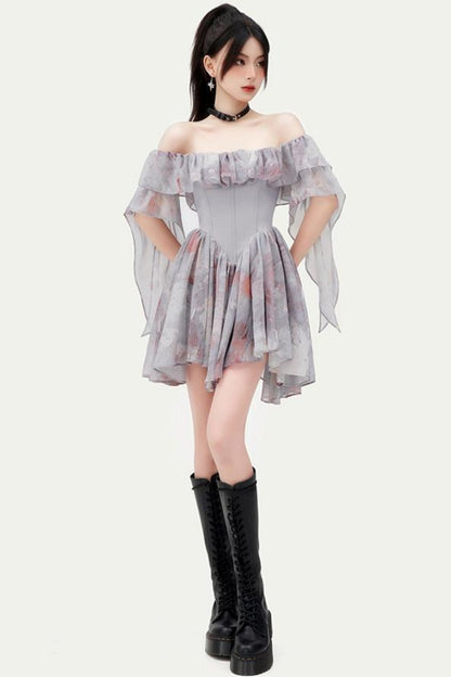 Vestido romántico de atelier con hombros descubiertos