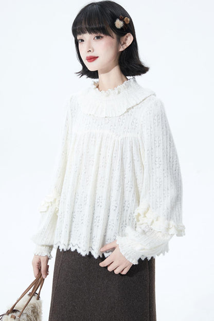 Off-White Ruffle Knit Blouse