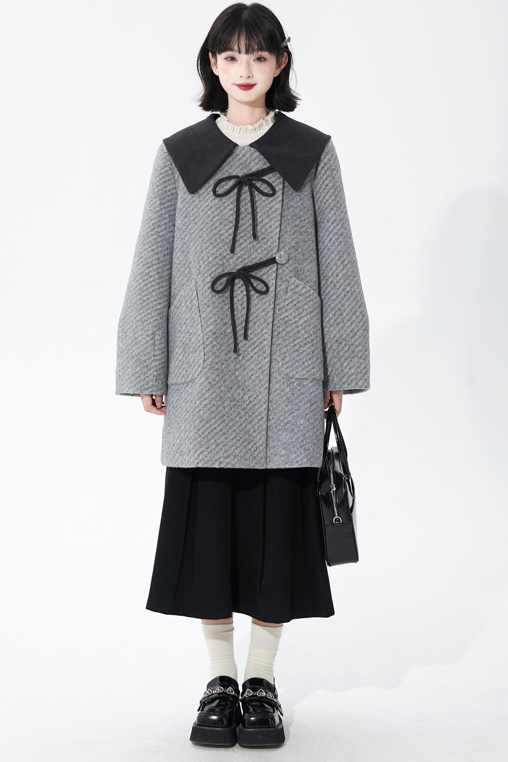 レトログレイウールンコート
