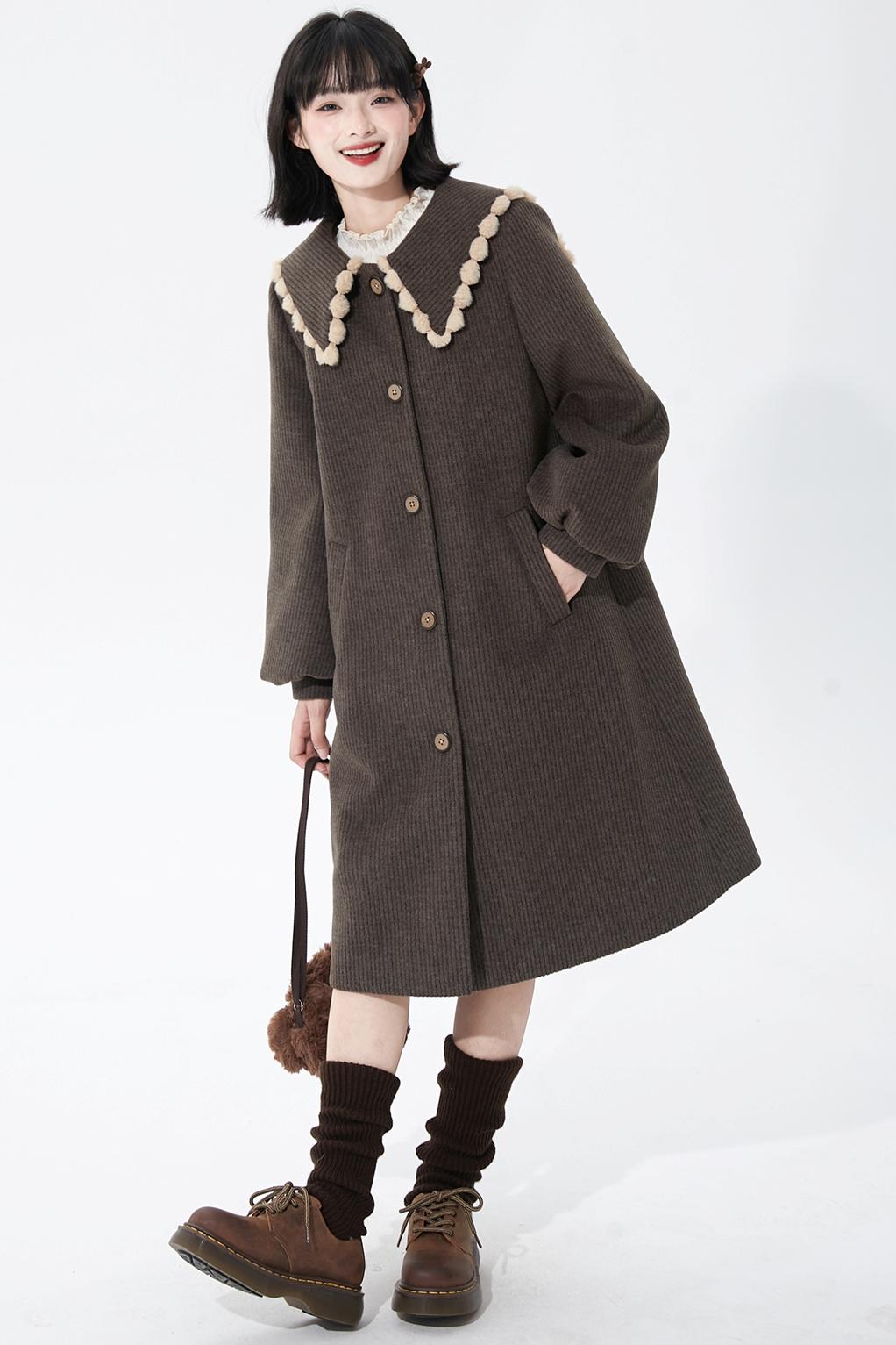 Brown Stripe Woolen Coat