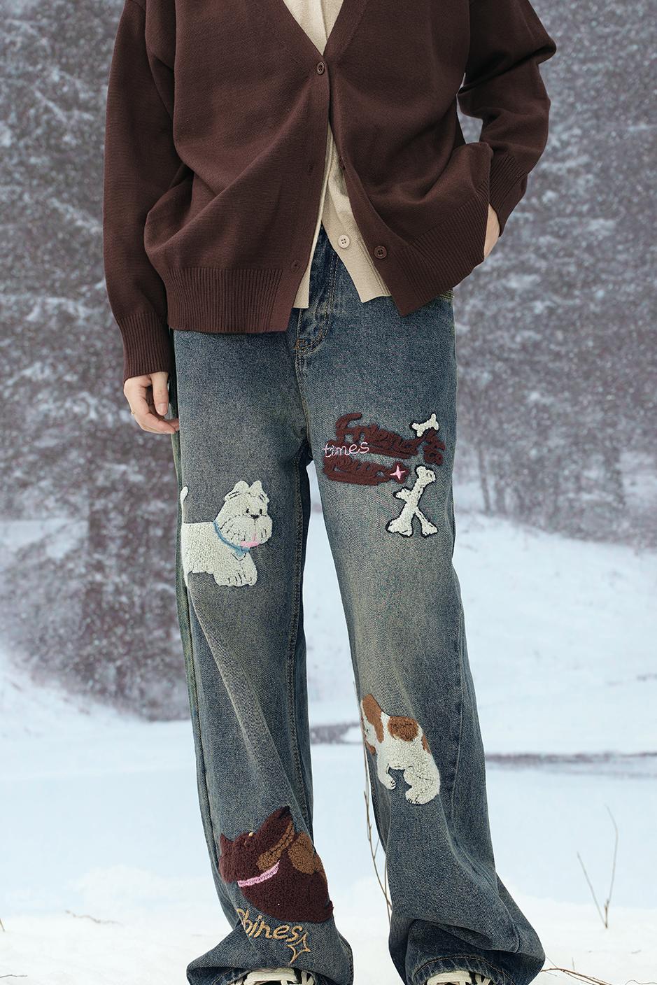 ストレートフィットエンブロイダリーデニムパンツ