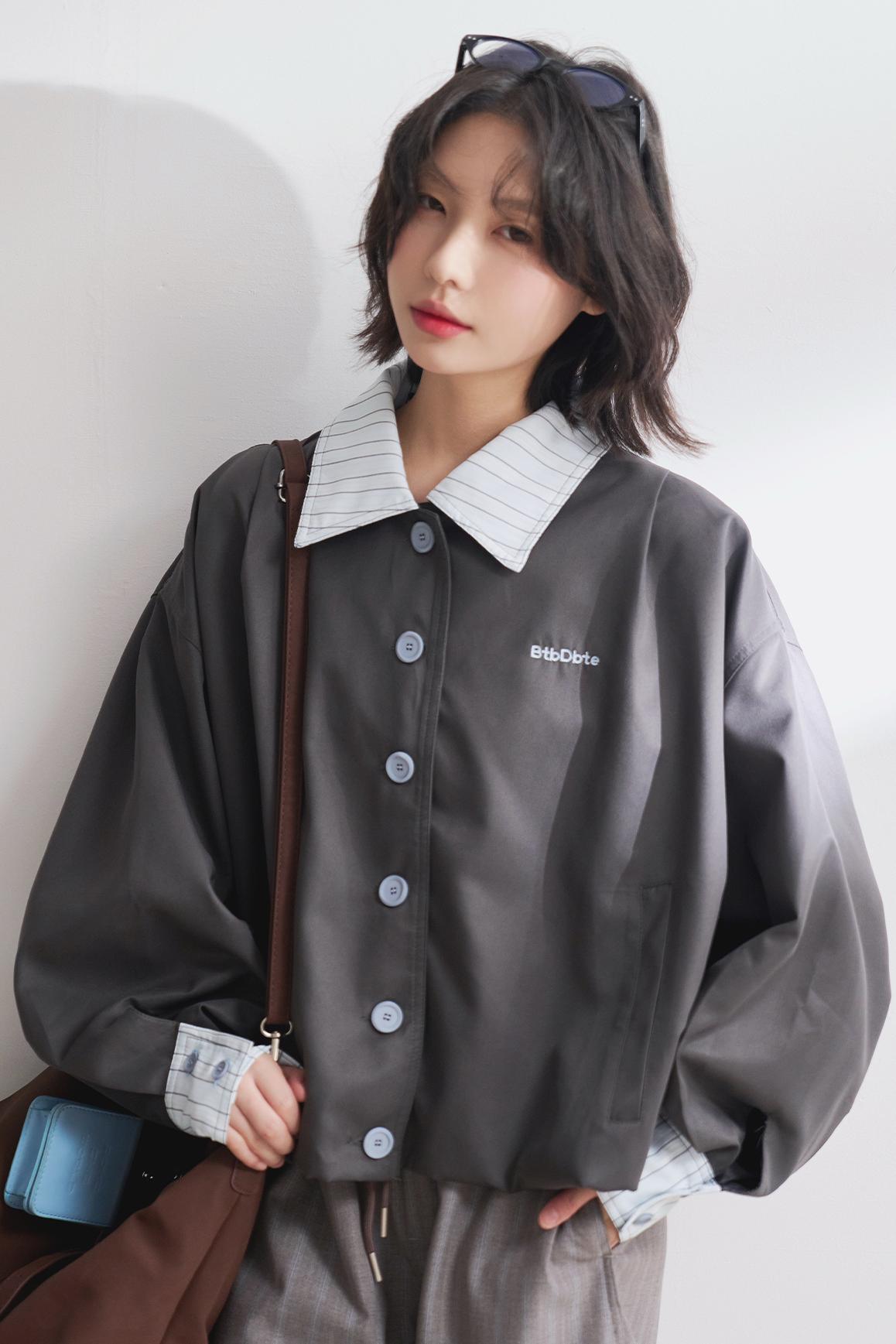 コントラストラペルクロップドジャケット