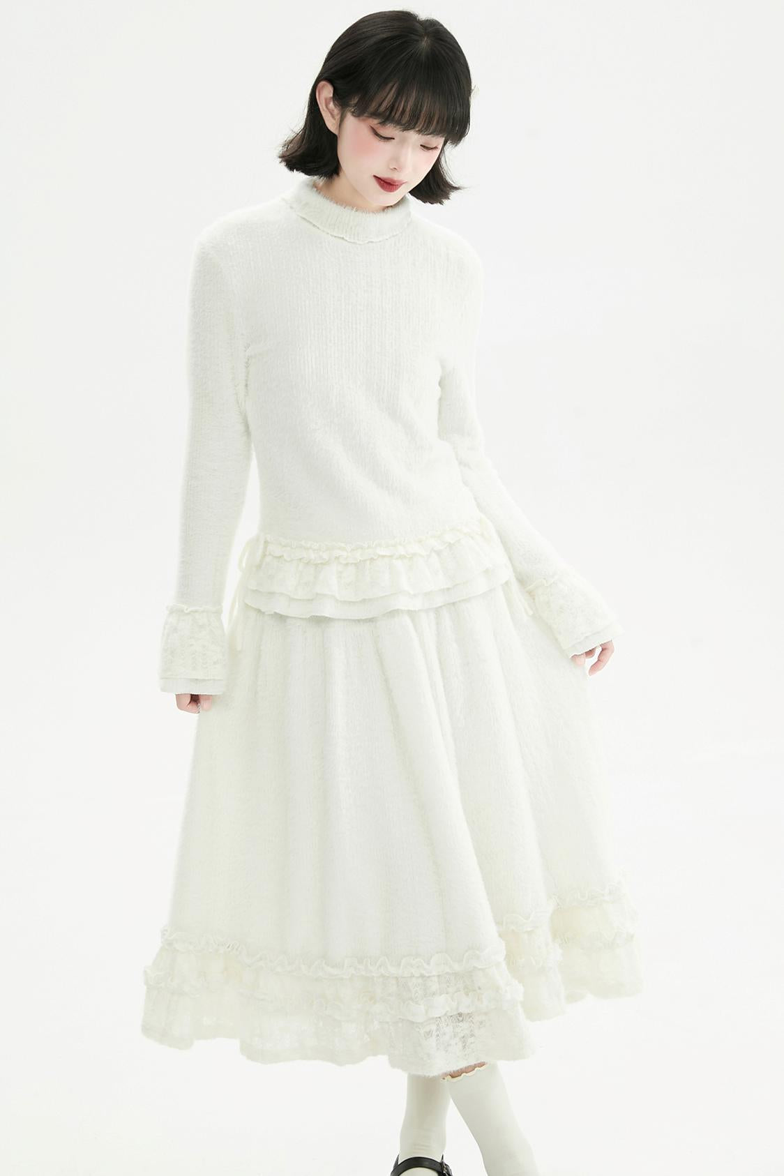 クリーミーラッフルヘムニットスカート