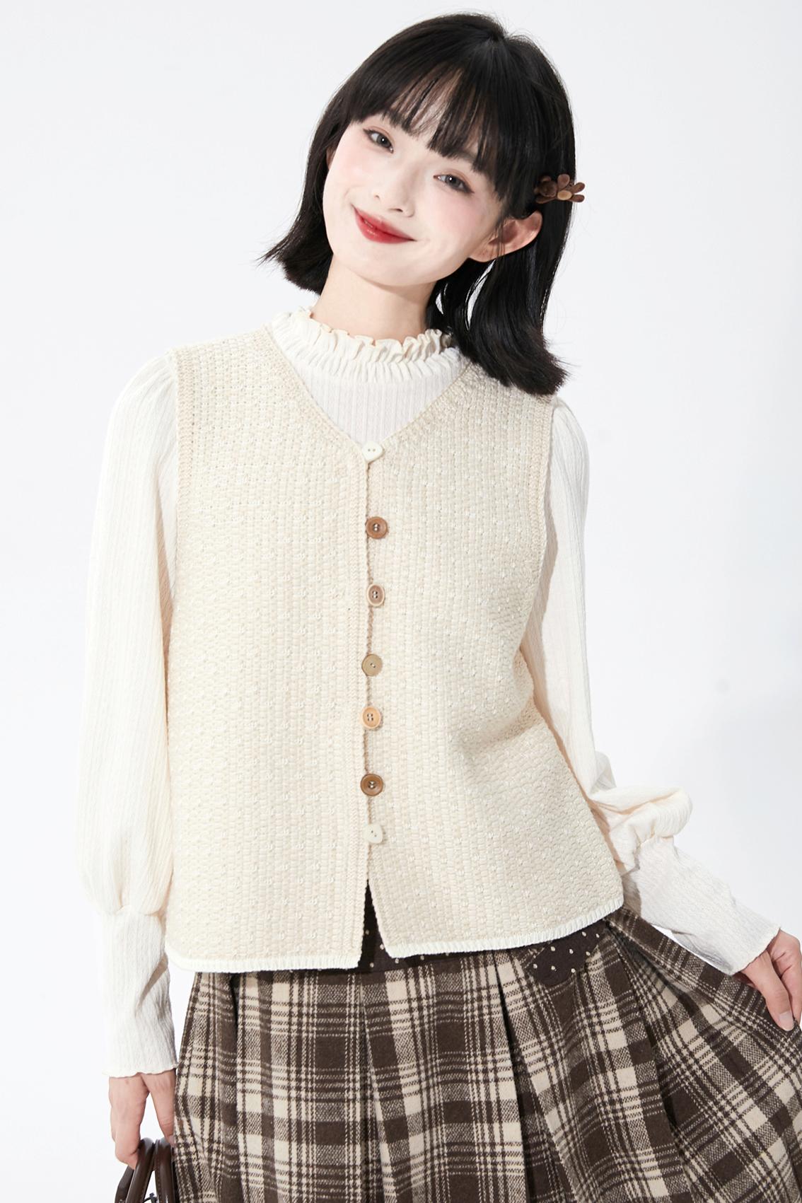 White apricot knit vest cardigan