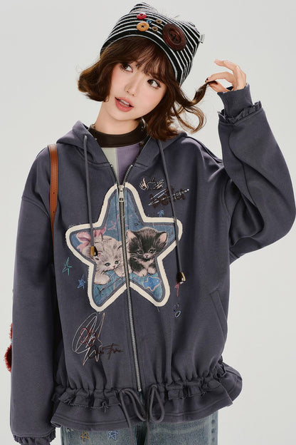 Retro Embroidery Women's Sweat Jacket