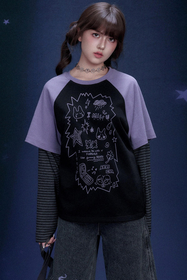 Dark Graffiti Print Top