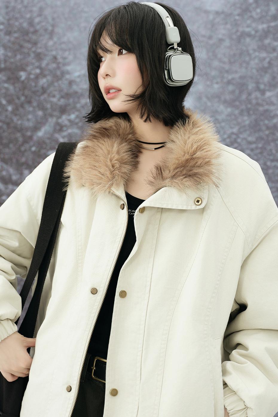 Plush stand collar cotton jacket