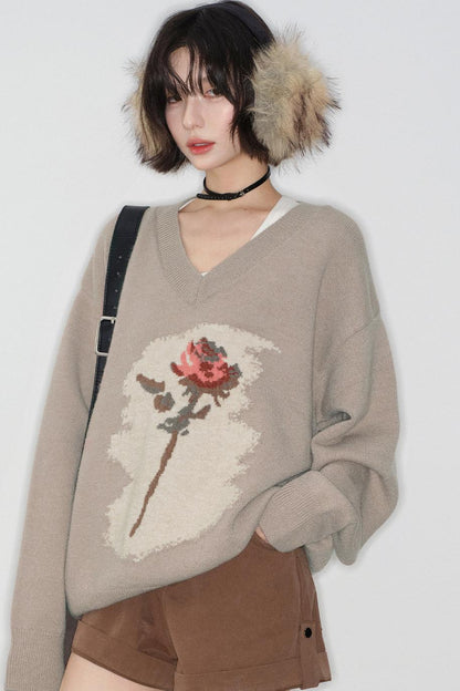 Rose Pattern Buoy Neck Sweater