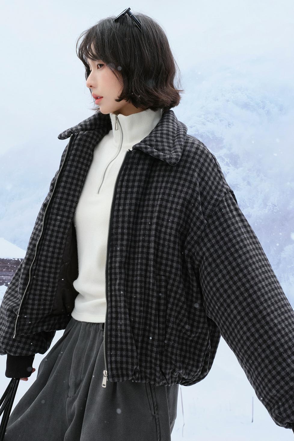 plaid lapel cotton jacket