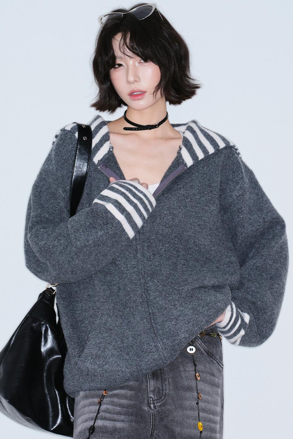 Striped Navy Knit Cardigan