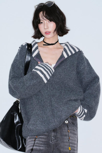 Striped Navy Knit Cardigan