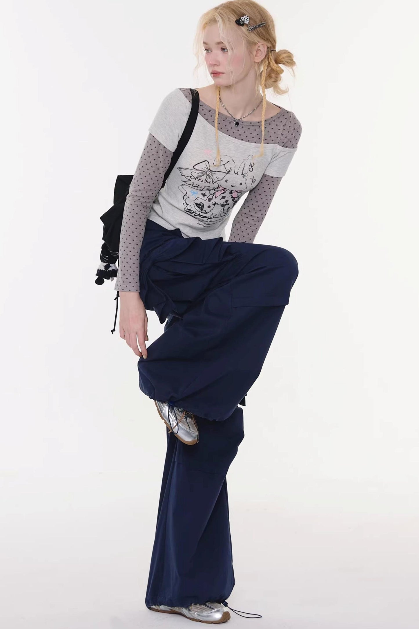 Gray Tone Rabbit Print Blouse