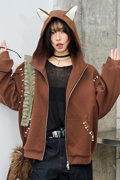 Hooded Ear Loose Fit Jacket