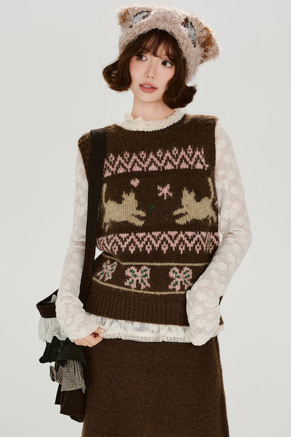 レトロフェアアイルニットベスト+スカート