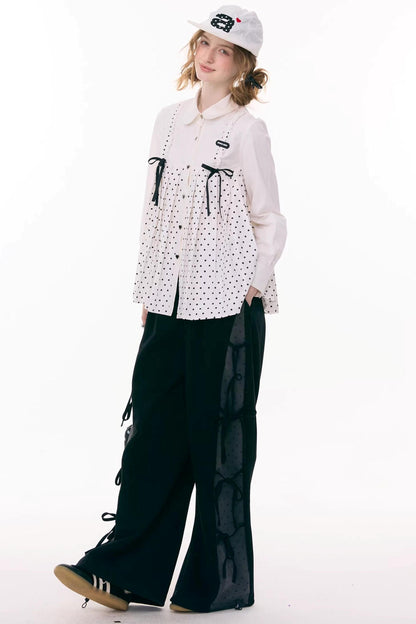 サイドリボンワイドパンツ