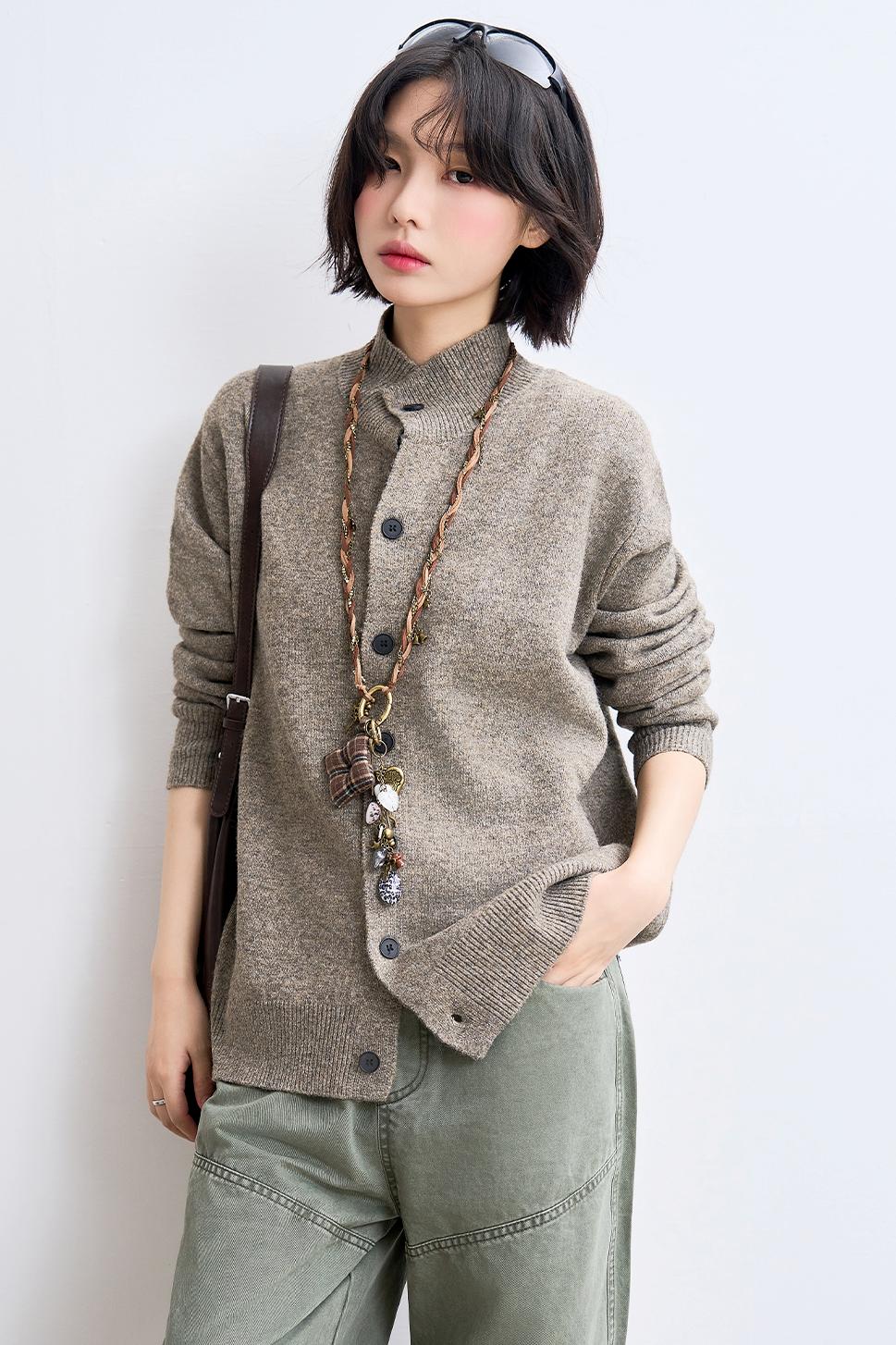 Wool-blend knit cardigan