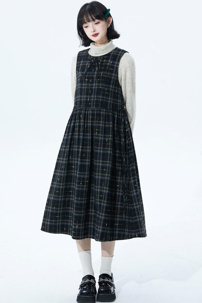 チェックパッチワークウールドレス