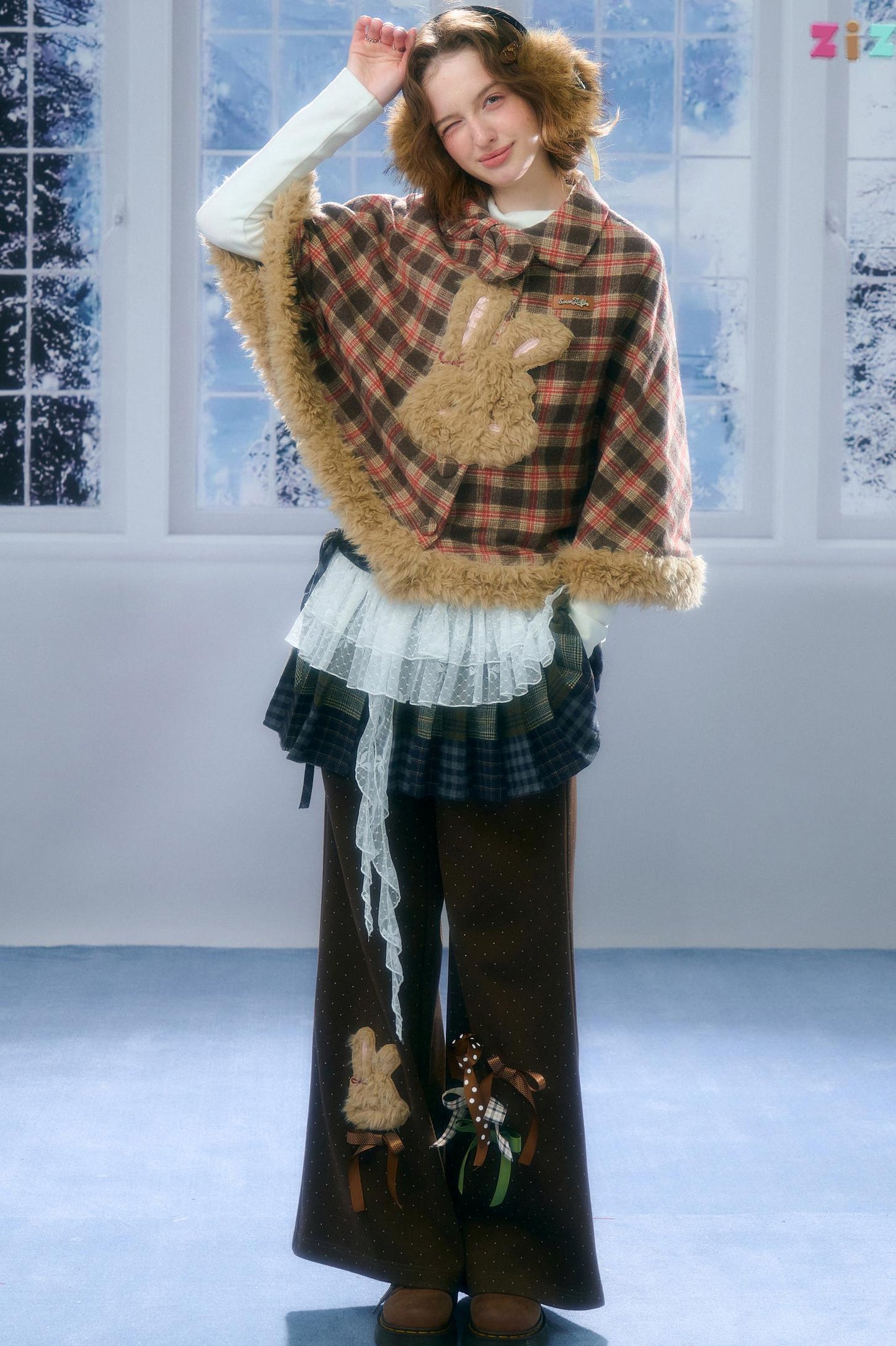 Fairy Tale Plaid Rabbit Cape Coat