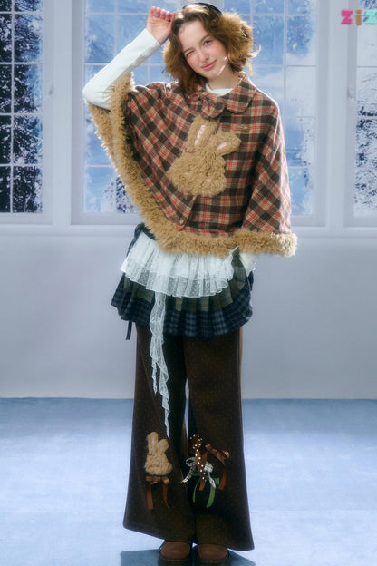 Fairy Tale Plaid Rabbit Cape Coat