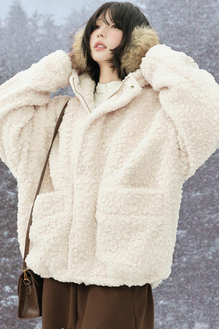 Lamb Wool Hooded Cotton Jacket