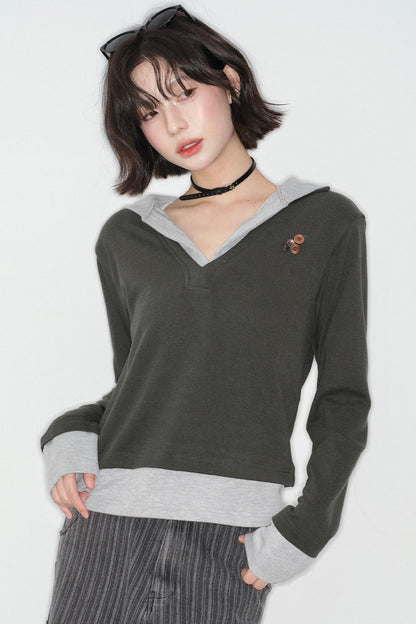 Patchwork Hooded Color Block Top