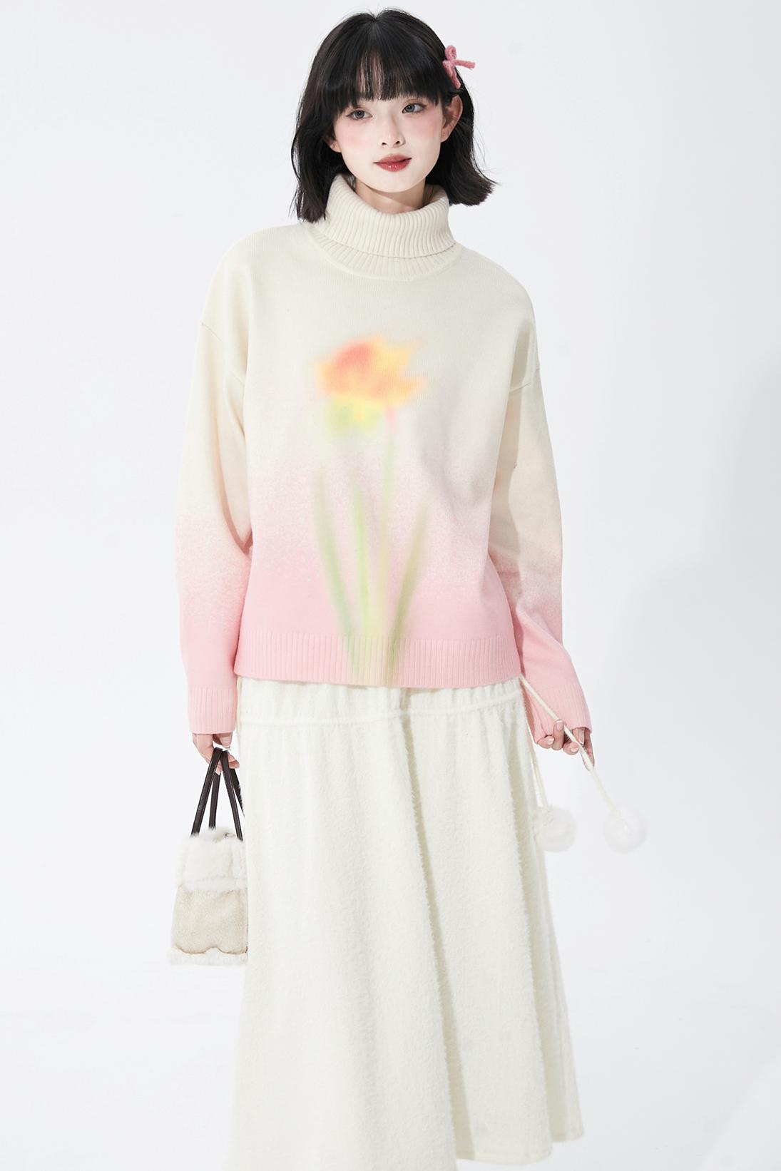 Soft pink gradient knit sweater