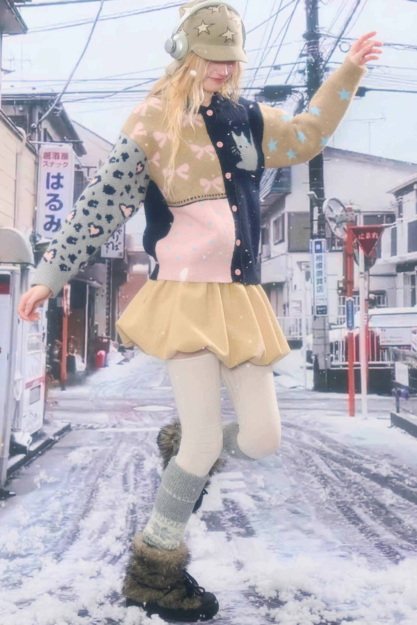 Retro color blocking cardigan