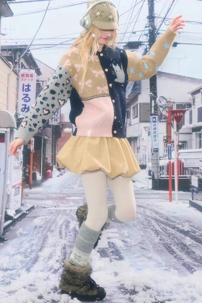 Retro color blocking cardigan