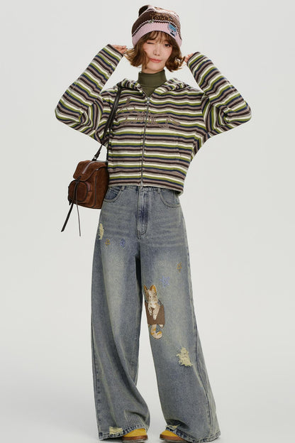 レトロボーダージフードパーカー