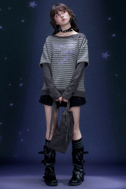 Striped Graffiti Print Top