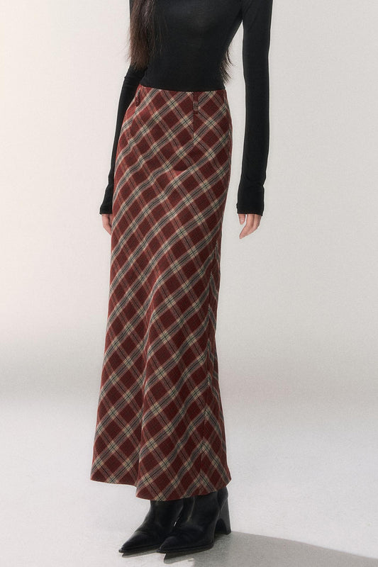 レトロレッドプラッドAラインスカート