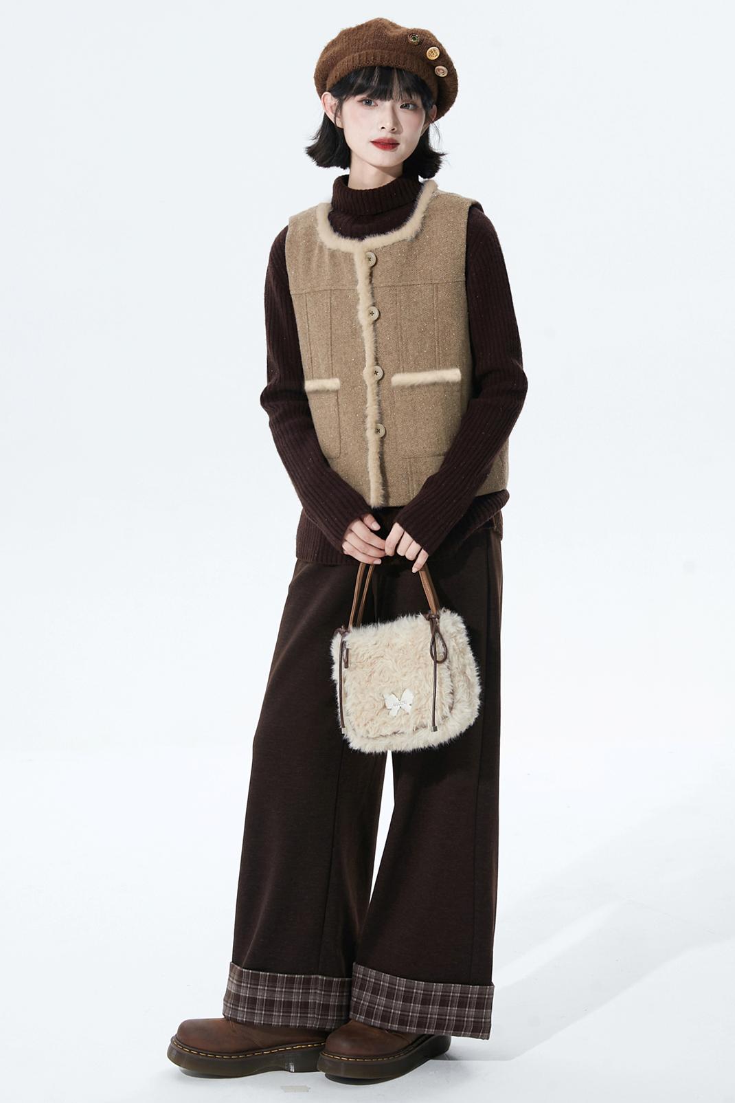 チョコレートチェックニットワイドパンツ