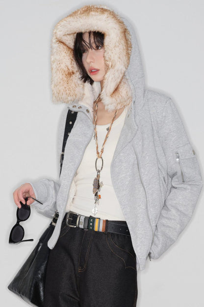 High Waist Fur Collar Jacket