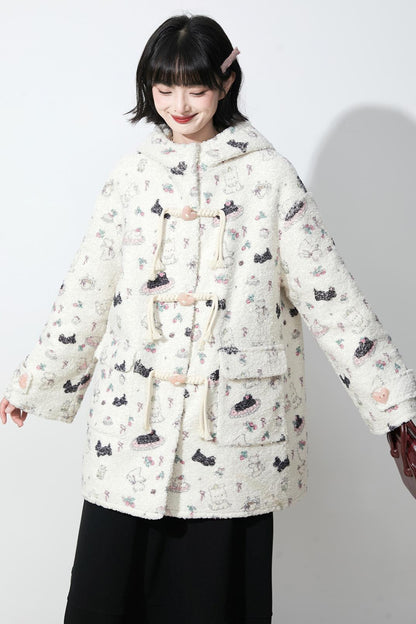 Soft milk velvet hooded coat