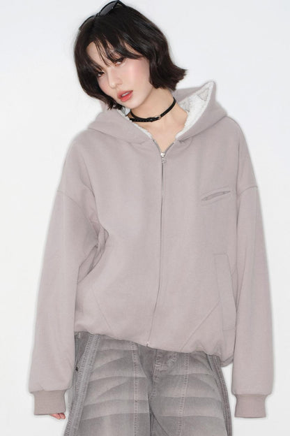 Plush lined cotton hooded jacket